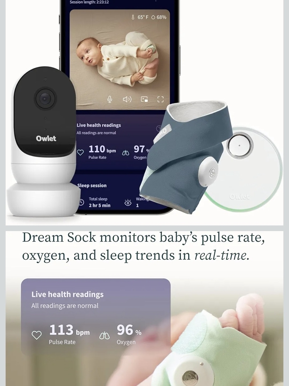 Owlet Dream Sock Baby Monitor Bundle - Blue/White